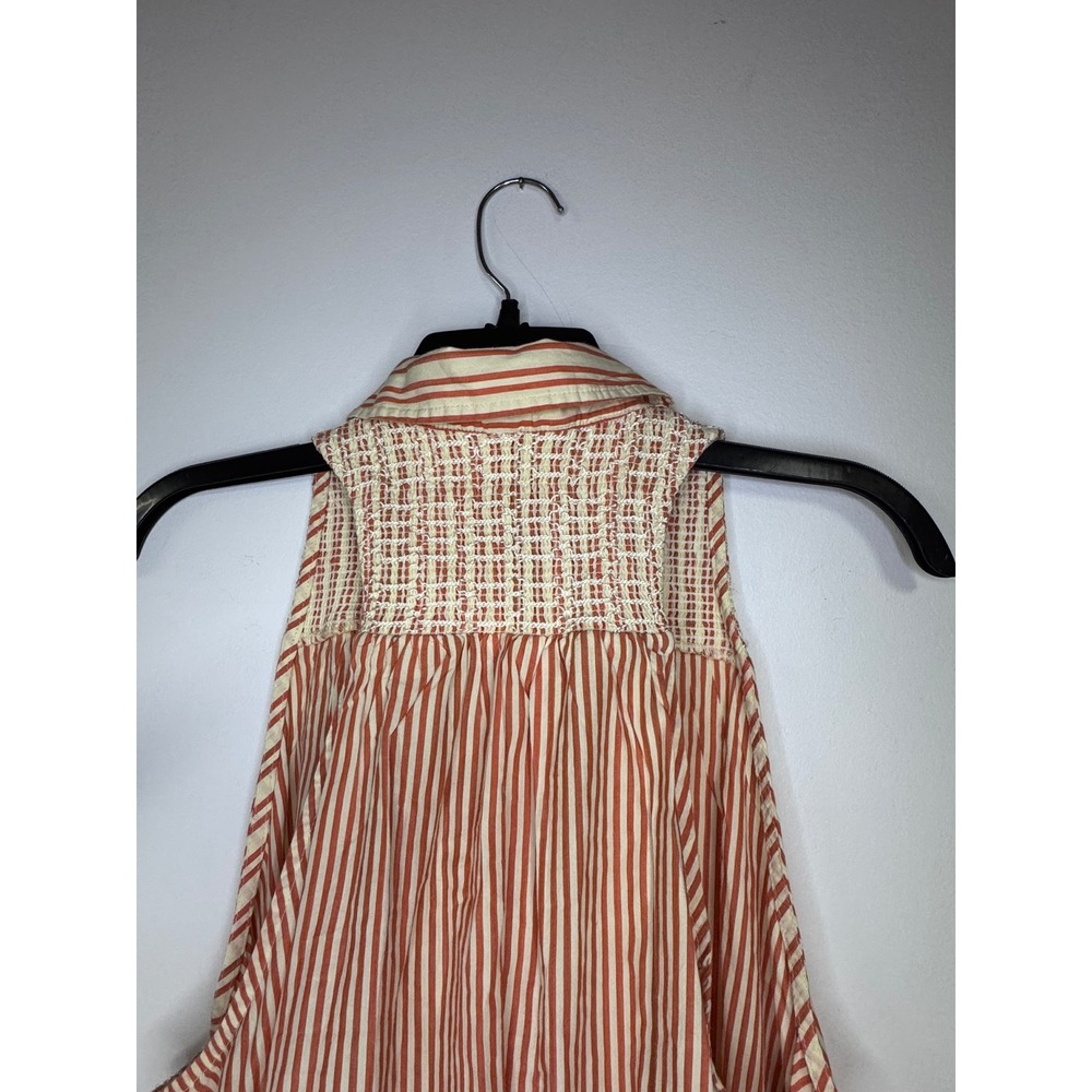 Free People Sleeveless Striped Ruffle Mini Dress Orange Cream Cotton Small NEW - Picture 7 of 11